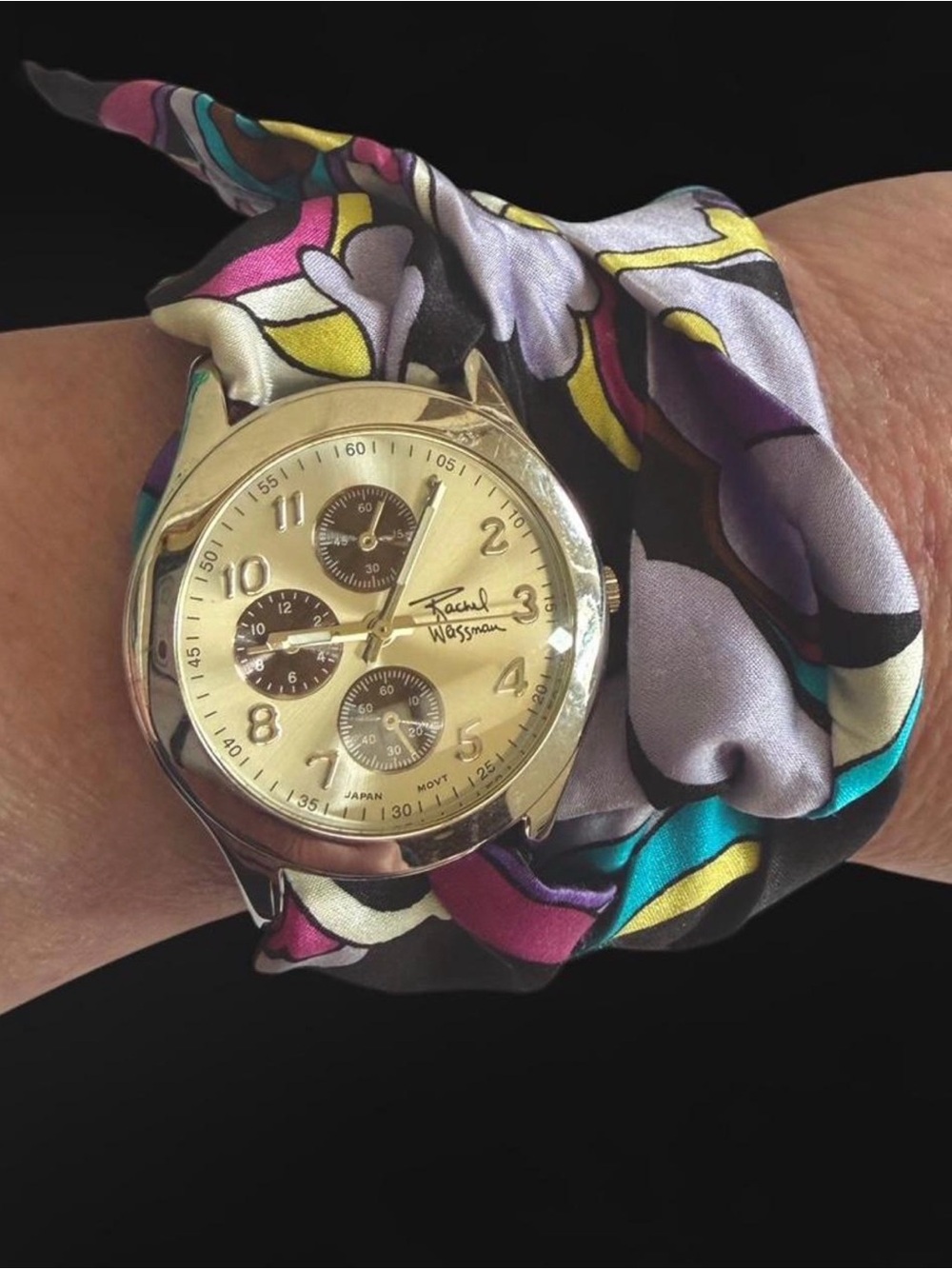 1980s Rachel Weissman Silver Scarf Wrap Watch with Turquoise & Multicolor Band